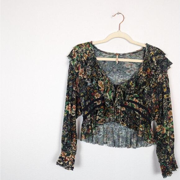 Free People Night Garden Combo Rudi Ruffle Long Sleeve Crop Top - Picture 4 of 9